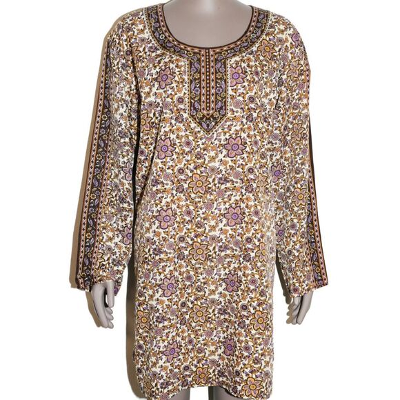 Boho Floral Sparkle Long Sleeve Short Dress Casual Womens Size Large - Picture 1 of 4